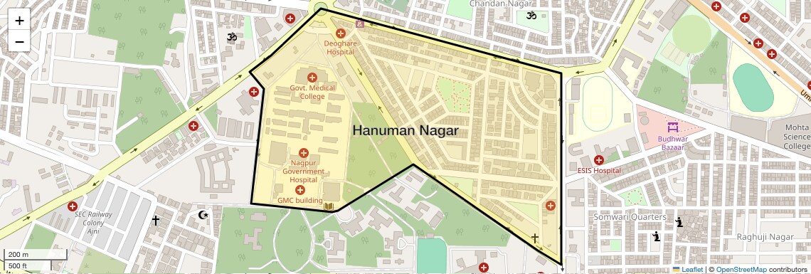 Location Map of Hanuman Nagar, Nagpur