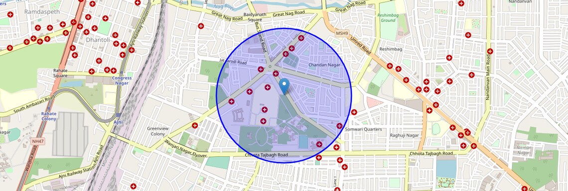 Location Map of Hanuman Nagar, Nagpur