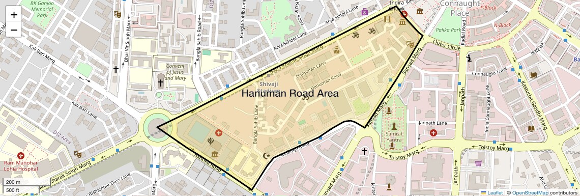 Location Map of Hanuman Road Area, Delhi