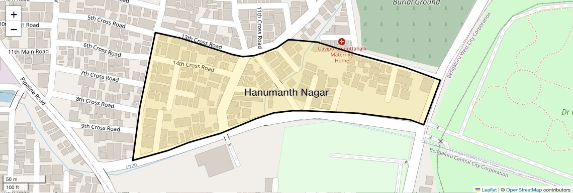 Location Map of Hanumanth Nagar, Bangalore