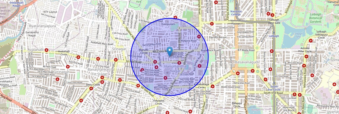 Location Map of Hanumanth Nagar, Bangalore