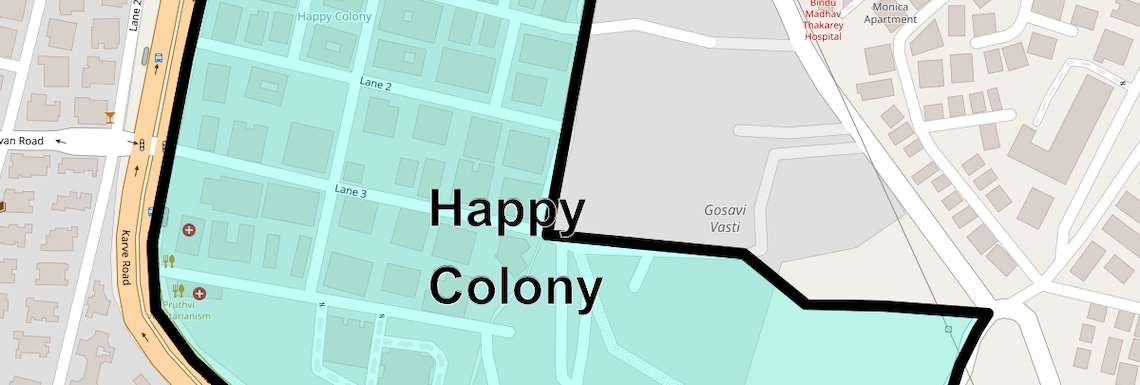 Location Map of Happy Colony, Pune