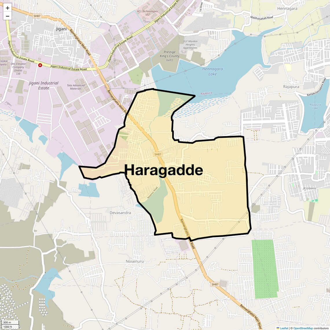 Location Map of Haragadde, Bangalore