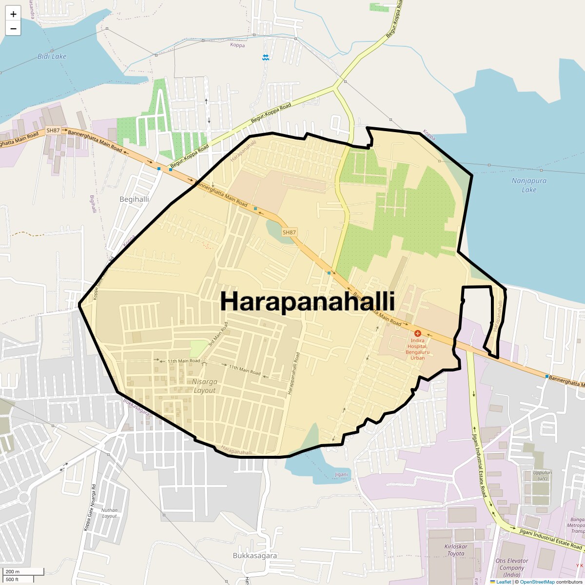 Location Map of Harapanahalli, Bangalore