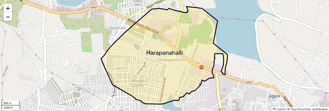 Location Map of Harapanahalli, Bangalore
