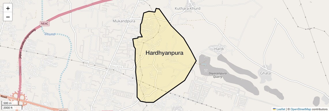 Location Map of Hardhyanpura, Jaipur