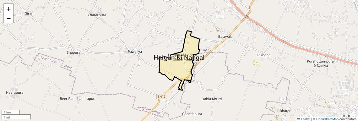 Location Map of Hargun Ki Nangal, Jaipur