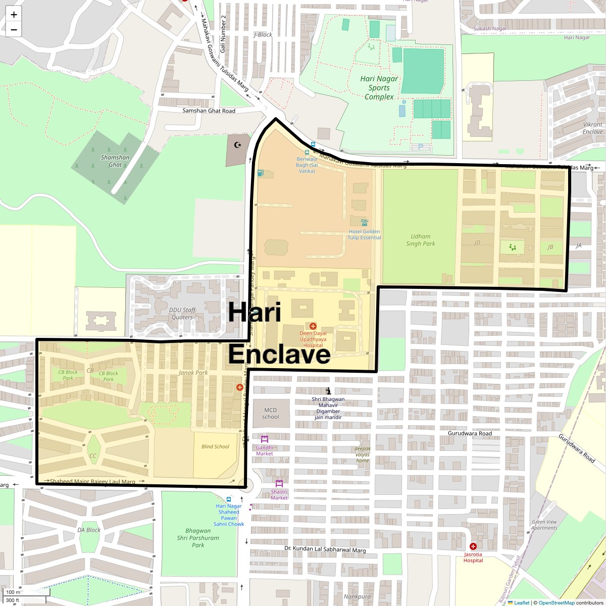 Location Map of Hari Enclave, Delhi