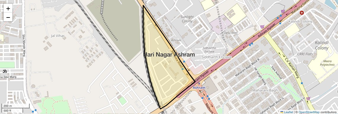Location Map of Hari Nagar Ashram, Delhi