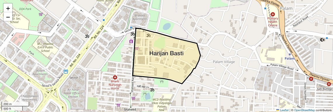 Location Map of Harijan Basti, Delhi