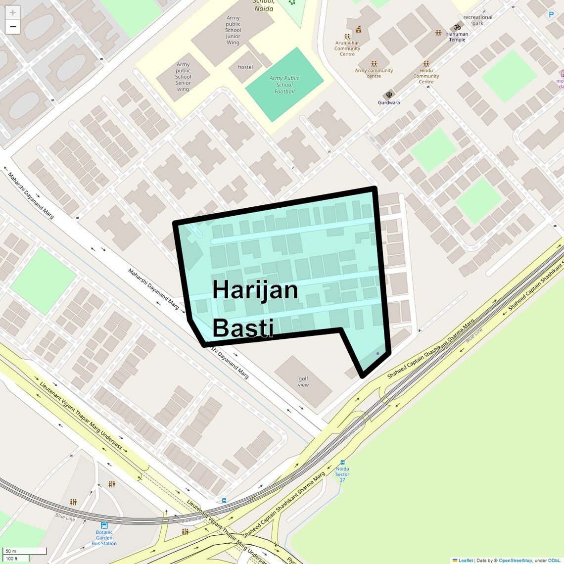 Location Map of Harijan Basti, Noida