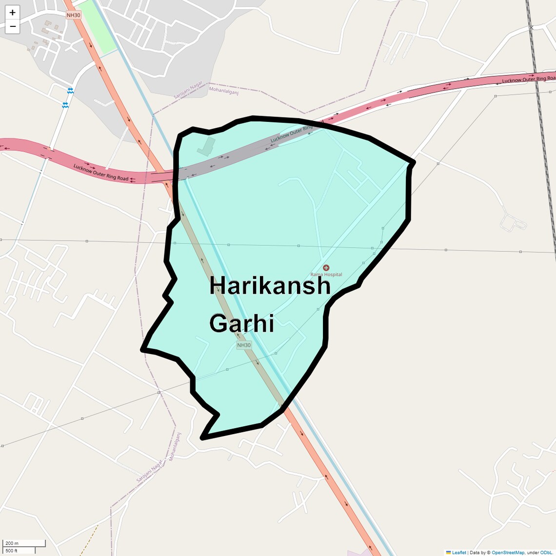 Location Map of Harikansh Garhi, Lucknow