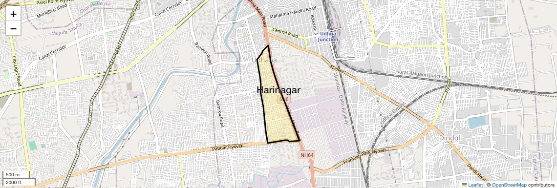 Location Map of Harinagar, Surat