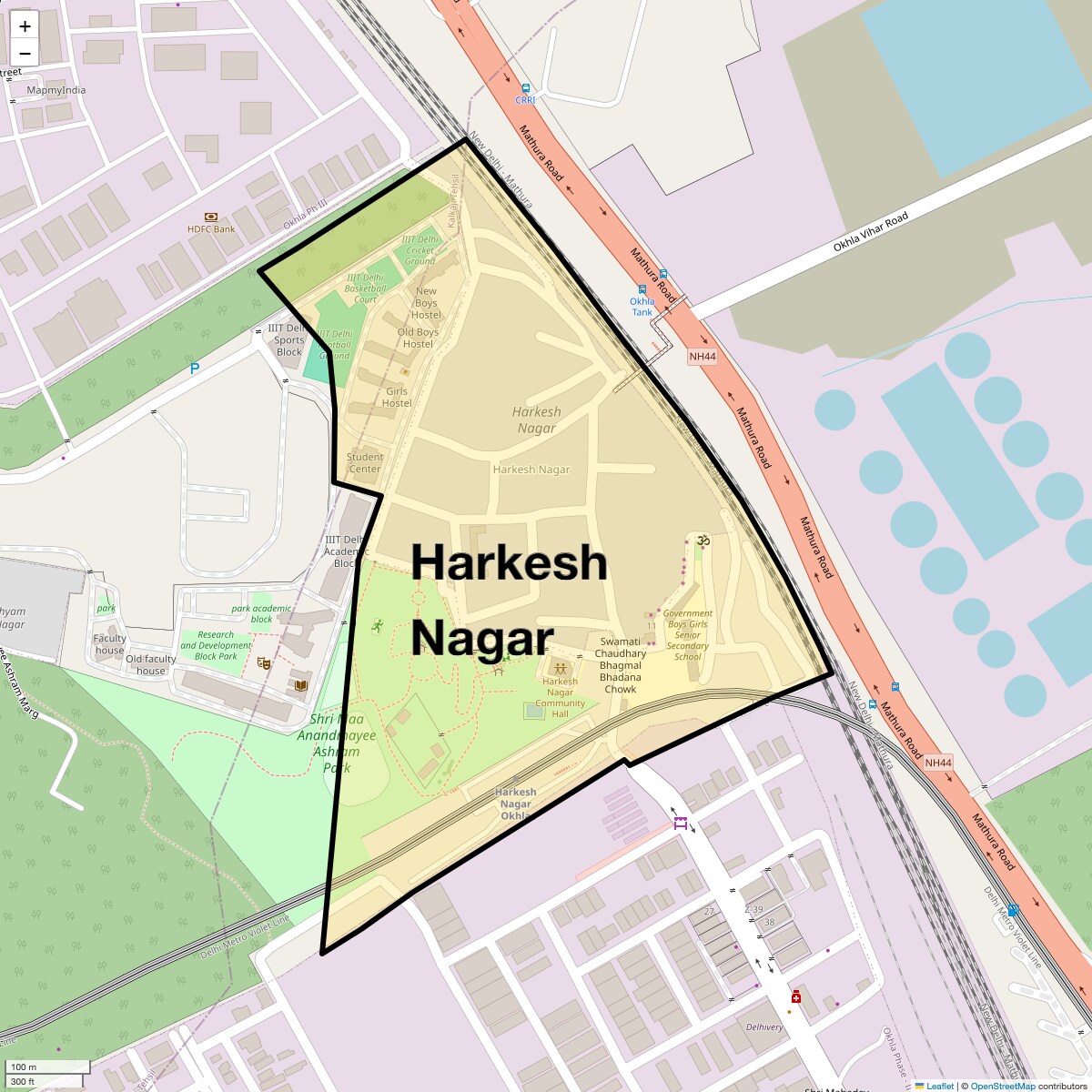 Location Map of Harkesh Nagar, Delhi
