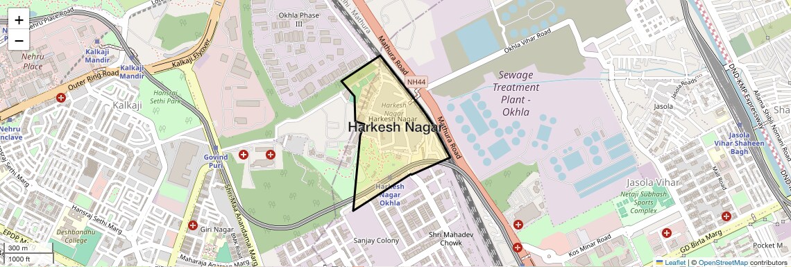 Location Map of Harkesh Nagar, Delhi