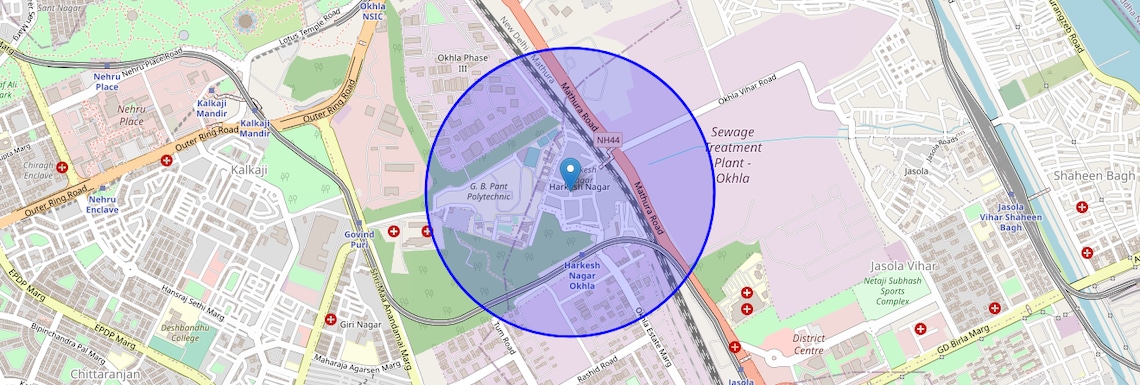Location Map of Harkesh Nagar, Delhi