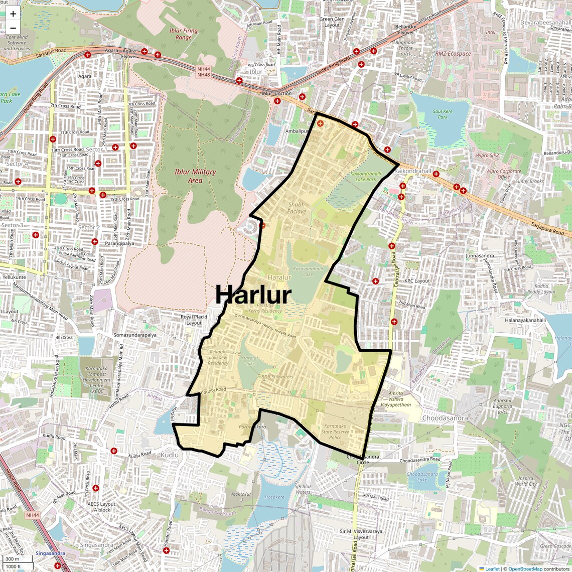 Location Map of Harlur, Bangalore