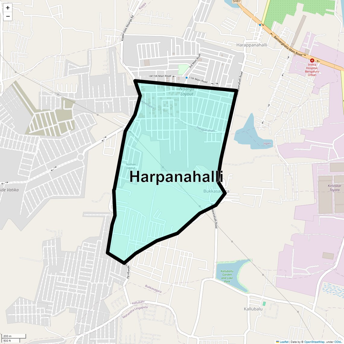 Location Map of Harpanahalli, Bangalore