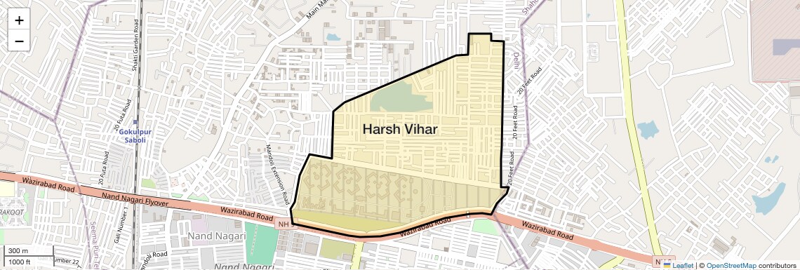 Location Map of Harsh Vihar, Delhi