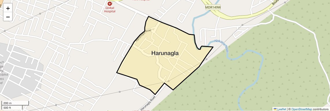 Location Map of Harunagla, Bareilly