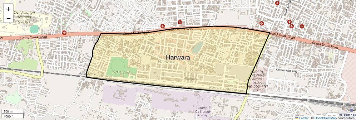 Location Map of Harwara, Allahabad