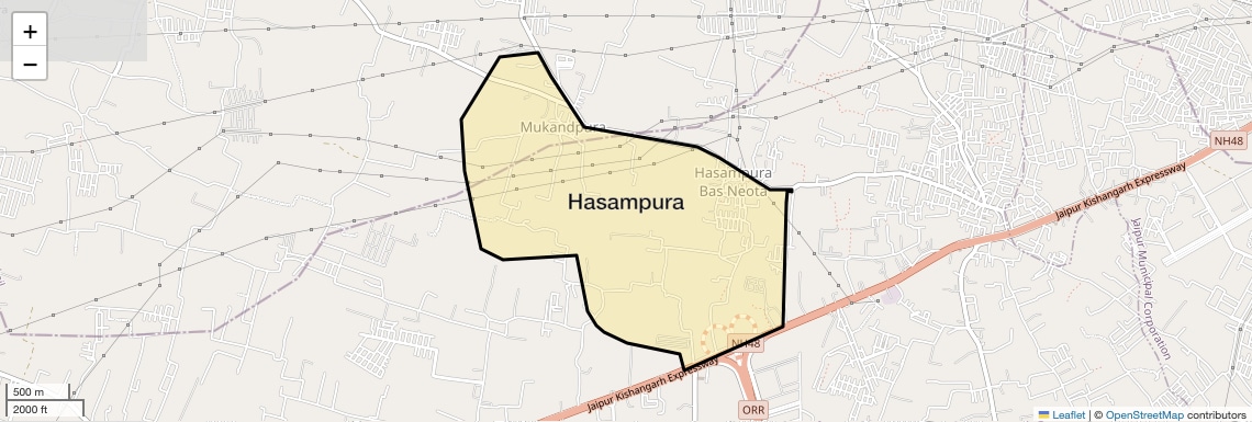 Location Map of Hasampura, Jaipur