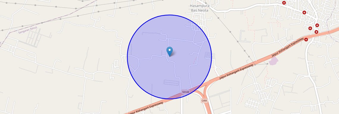 Location Map of Hasampura, Jaipur