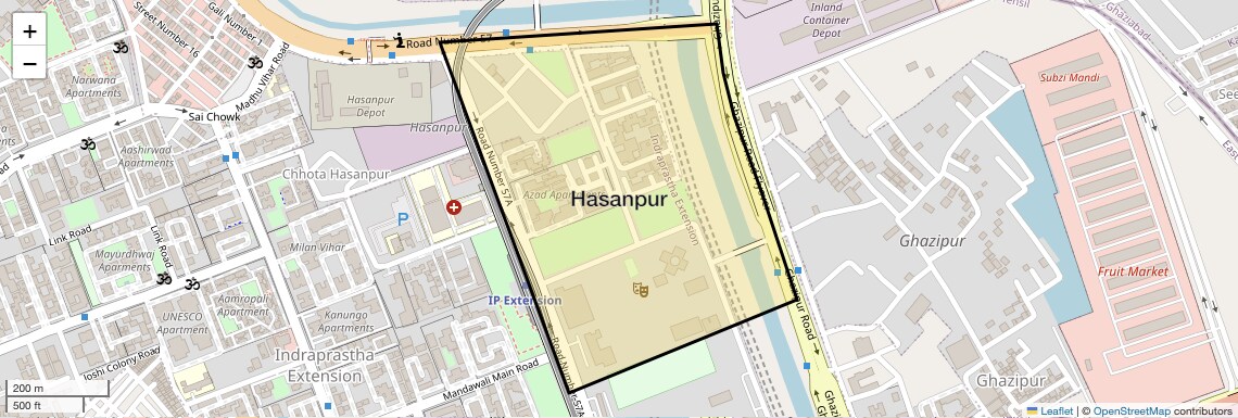 Location Map of Hasanpur, Delhi