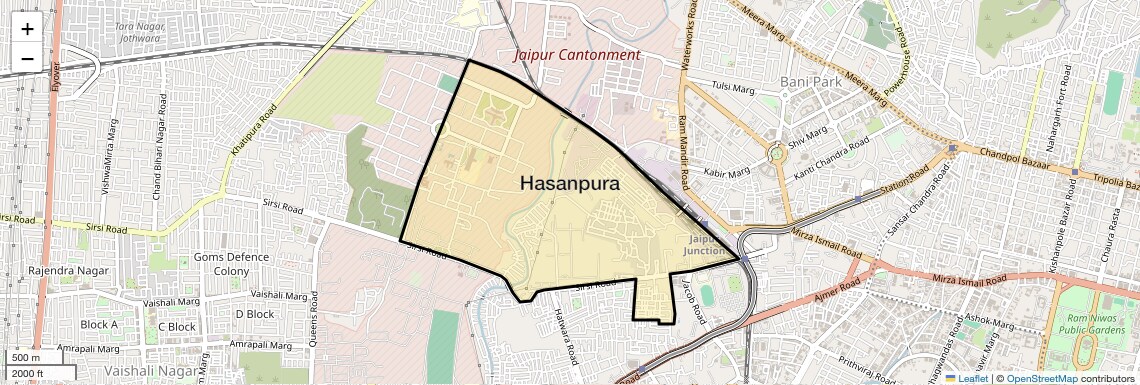 Location Map of Hasanpura, Jaipur
