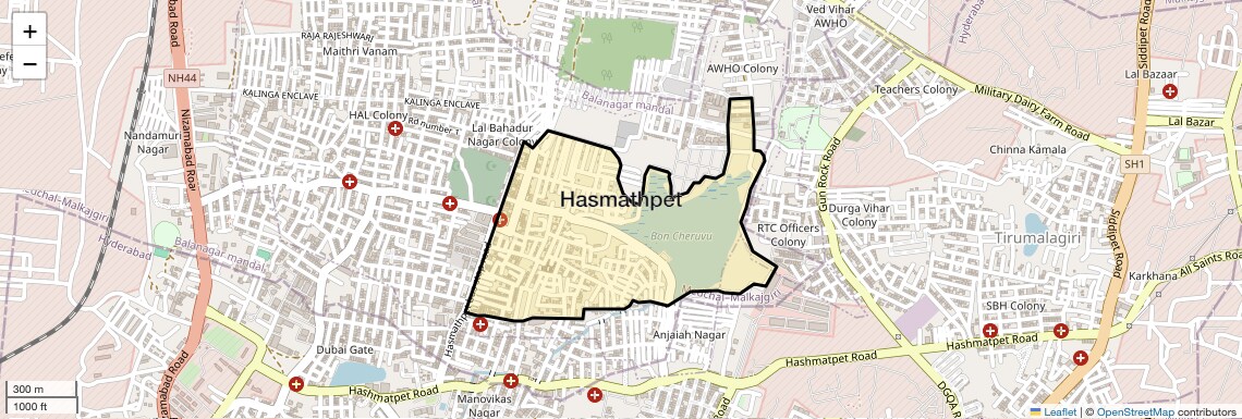 Location Map of Hasmathpet, Hyderabad