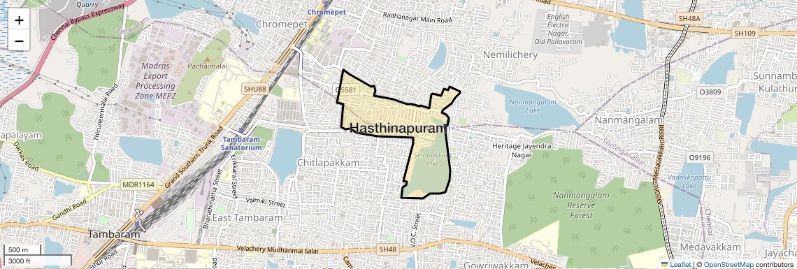 Location Map of Hasthinapuram, Chennai