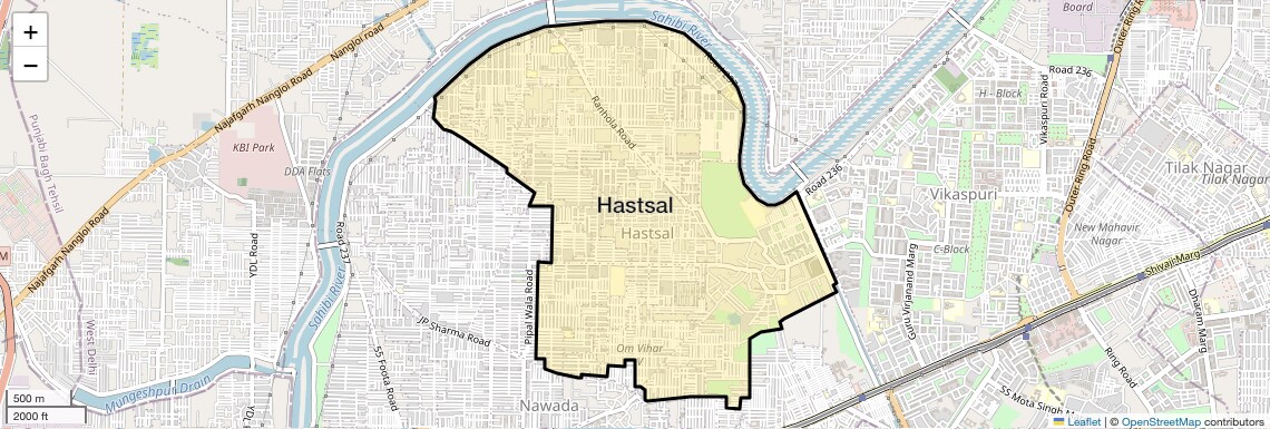 Location Map of Hastsal, Delhi