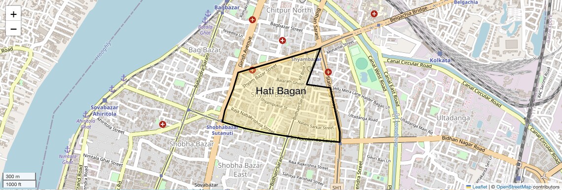 Location Map of Hati Bagan, Kolkata