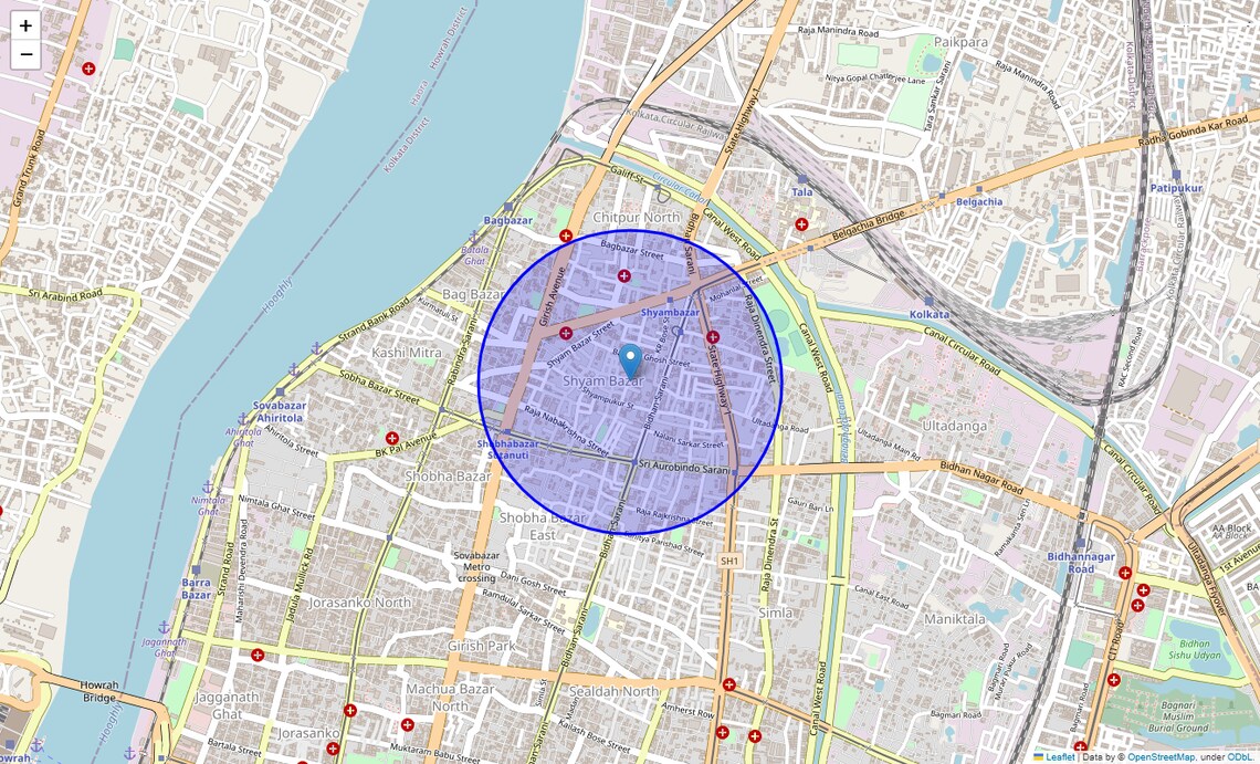 Location Map of Hati Bagan, Kolkata