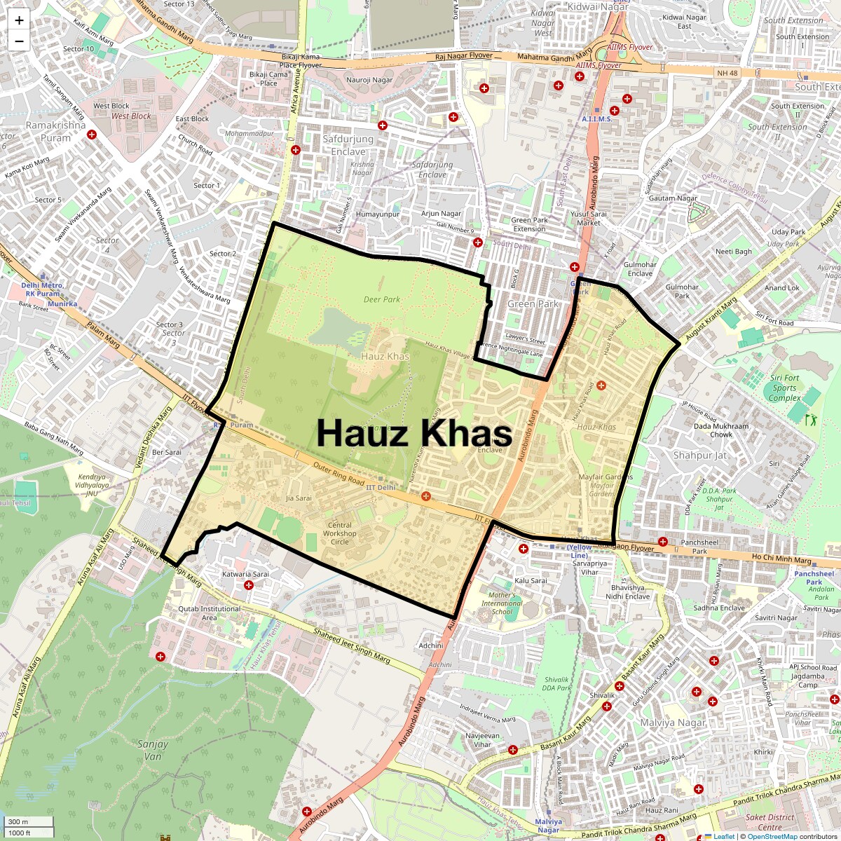 Location Map of Hauz Khas, Delhi