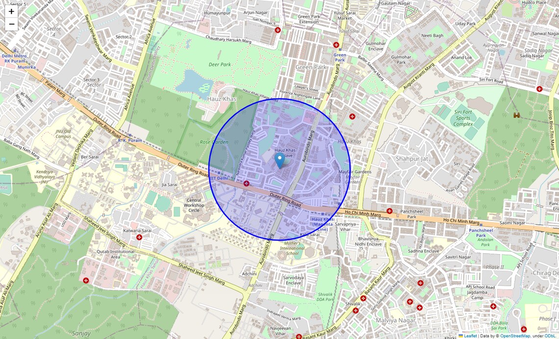 Location Map of Hauz Khas Enclave, Delhi