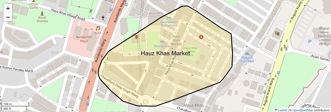 Location Map of Hauz Khas Market, Delhi