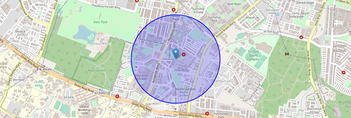Location Map of Hauz Khas Market, Delhi