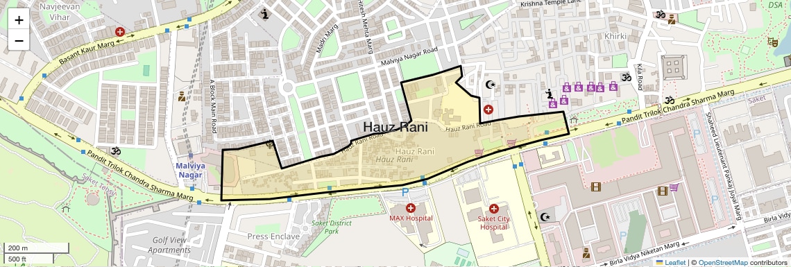 Location Map of Hauz Rani, Delhi
