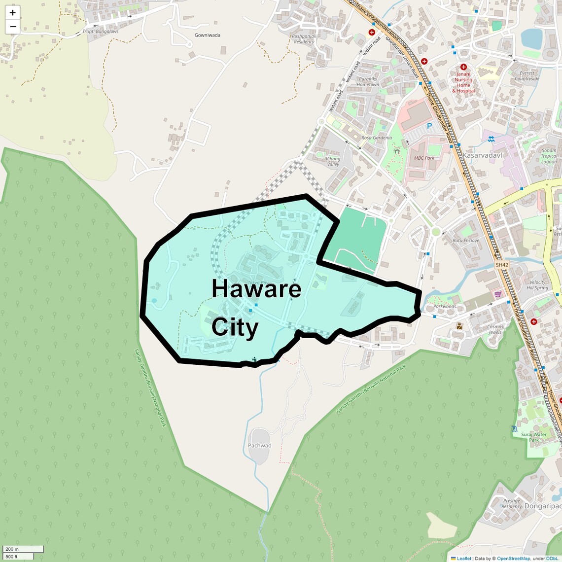 Location Map of Haware City, Thane