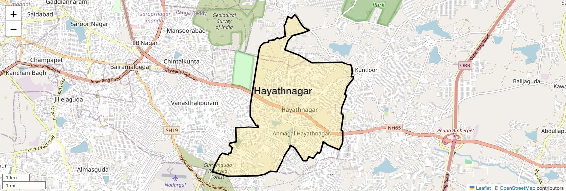 Location Map of Hayathnagar, Hyderabad
