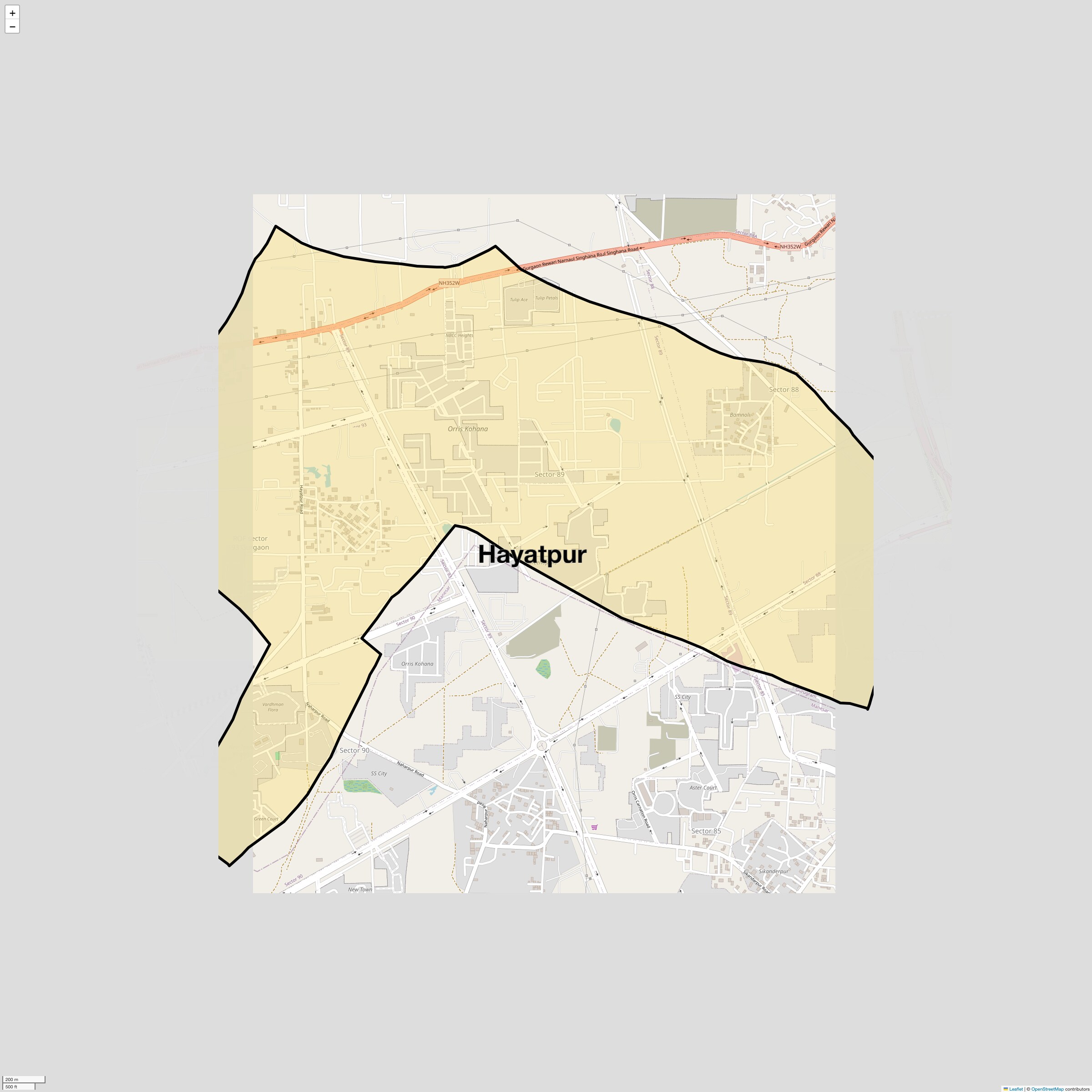 Location Map of Hayatpur, Gurgaon