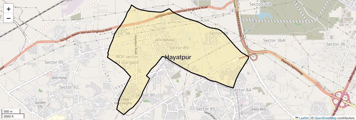 Location Map of Hayatpur, Gurgaon