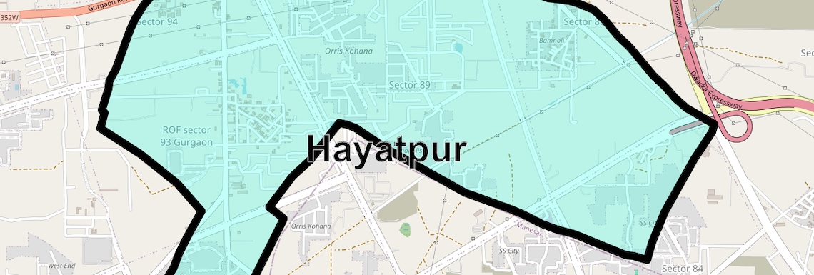 Location Map of Hayatpur, Gurgaon
