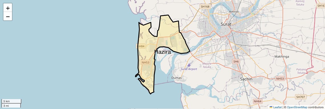 Location Map of Hazira, Surat