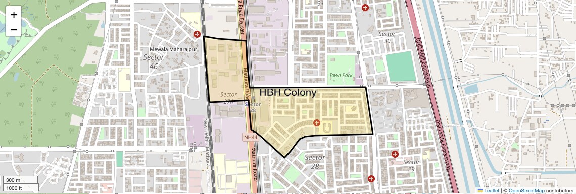 Location Map of HBH Colony, Faridabad