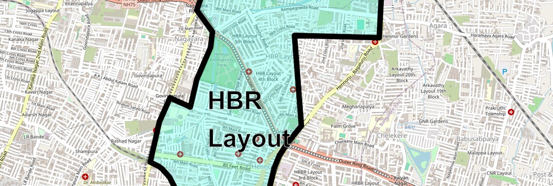 Location Map of HBR Layout, Bangalore