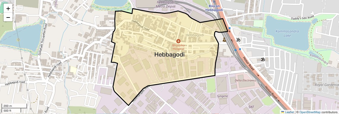 Location Map of Hebbagodi, Bangalore