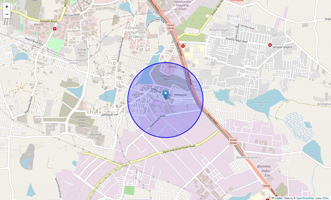 Location Map of Hebbagodi, Bangalore