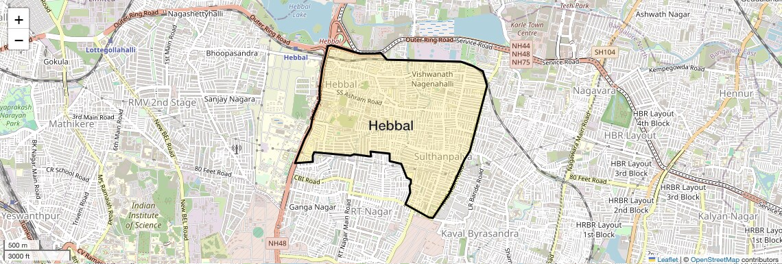 Location Map of Hebbal, Bangalore